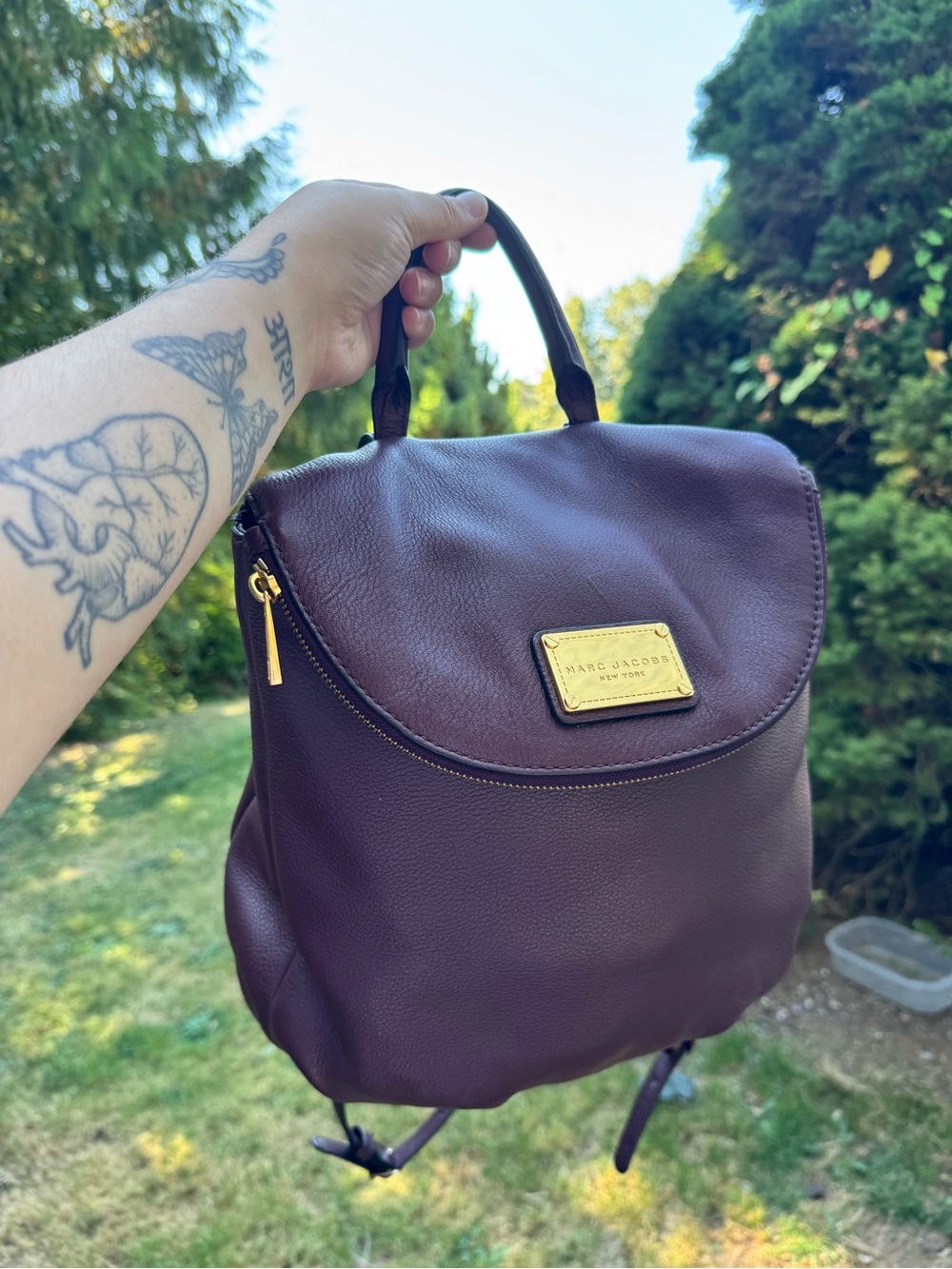 Marc Jacobs Burgundy Pebbled Leather Backpack Purse